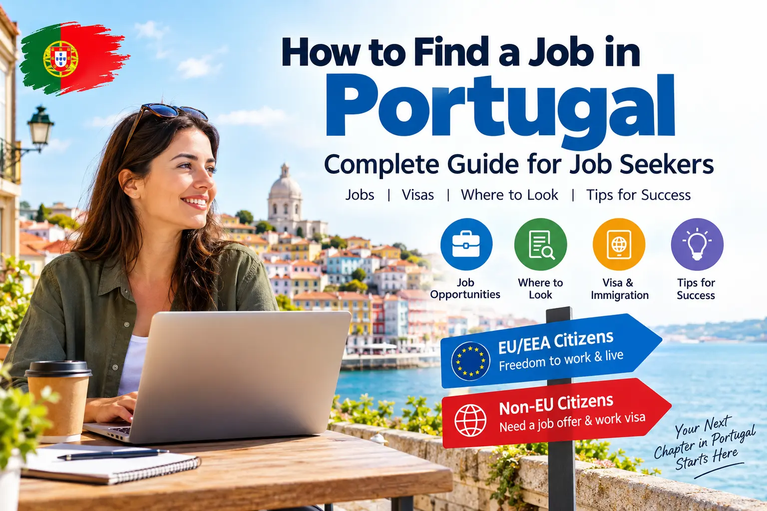 Job seeker reviewing career opportunities and visa requirements for working in Portugal